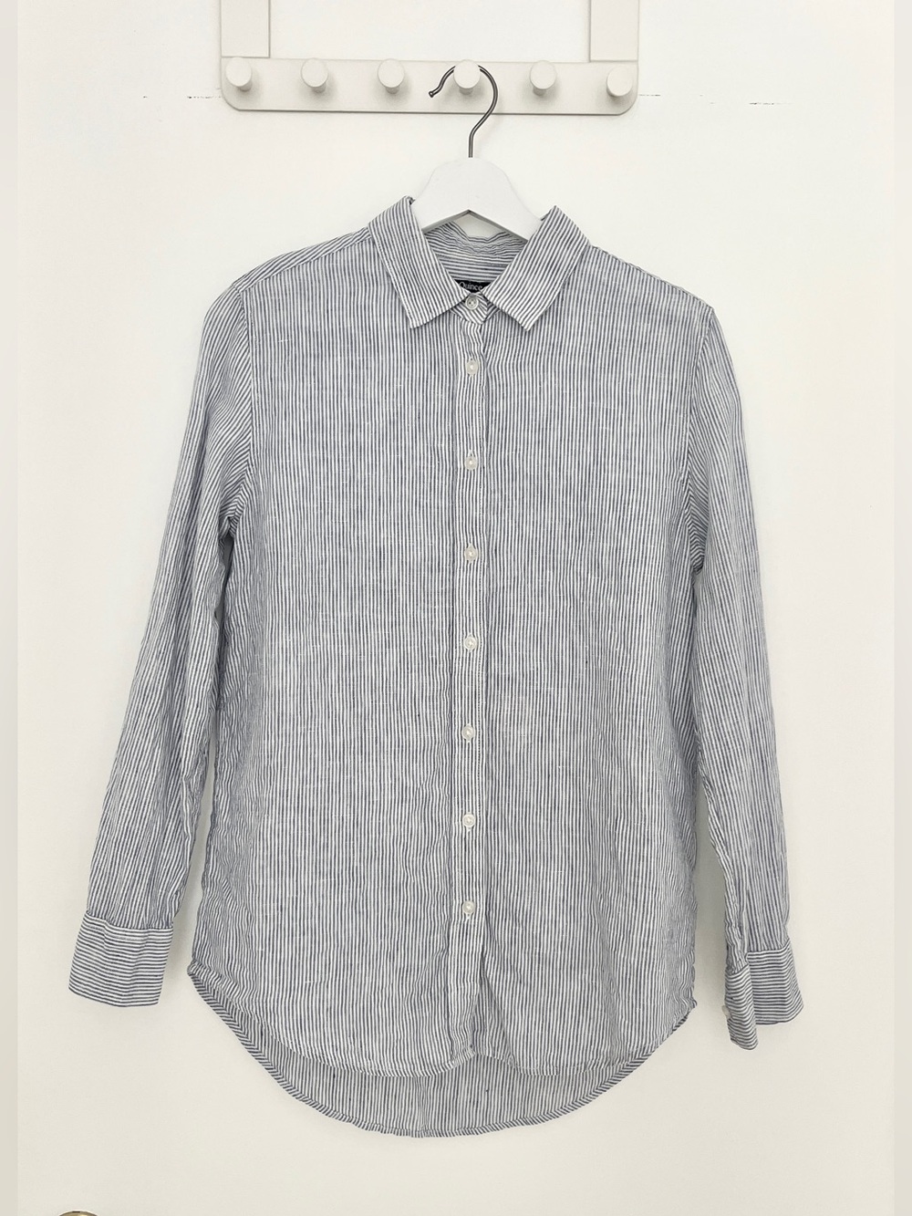 Quince 100% European Linen Blue Pinstripe Shirt & Shorts Set XS